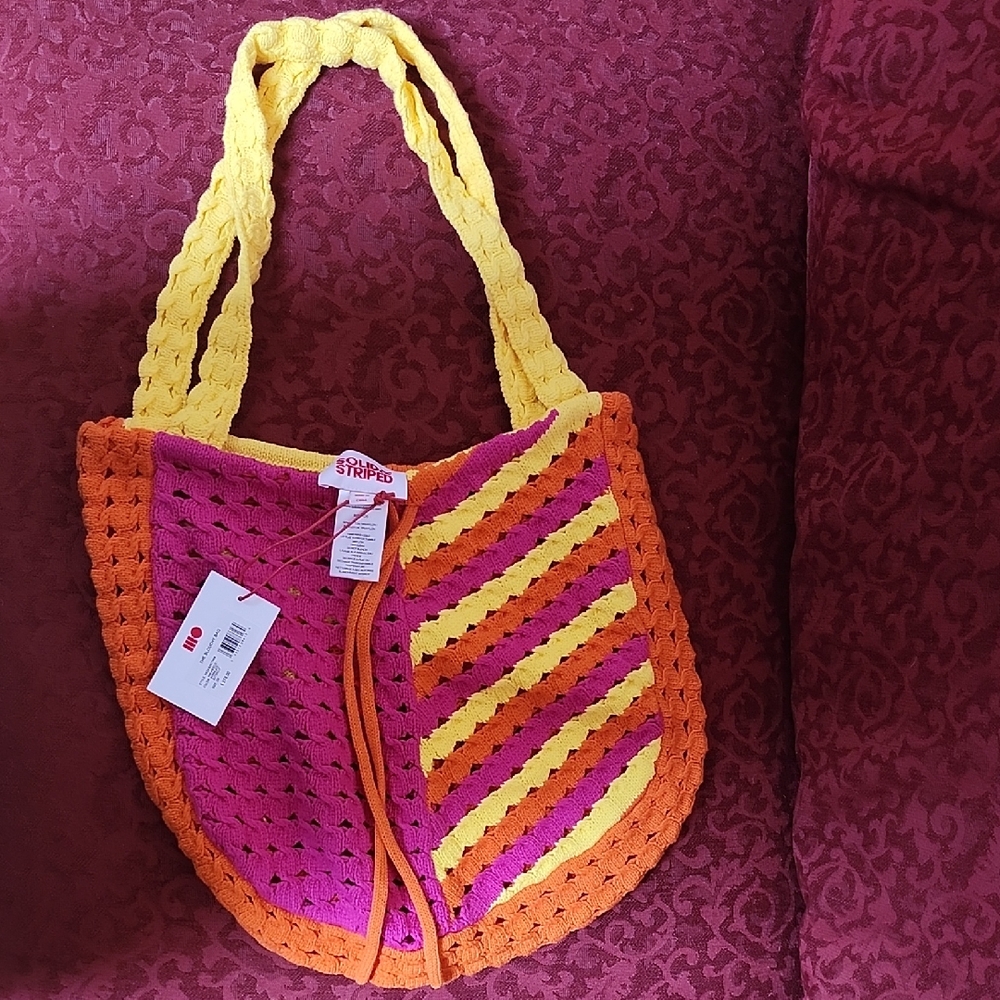 Colorful Knit Solid And Stripe Multi Colored Women's Bag